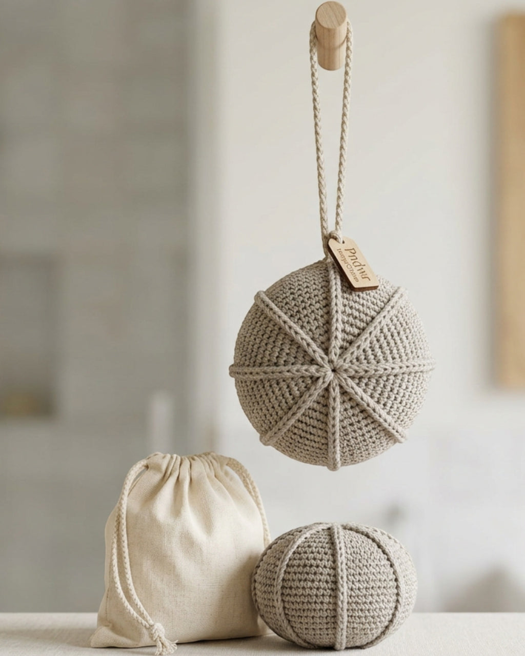 Pndwr Crochet Hemp Cotton Hollow Wash Ball Warm Gray - Lifestyle view