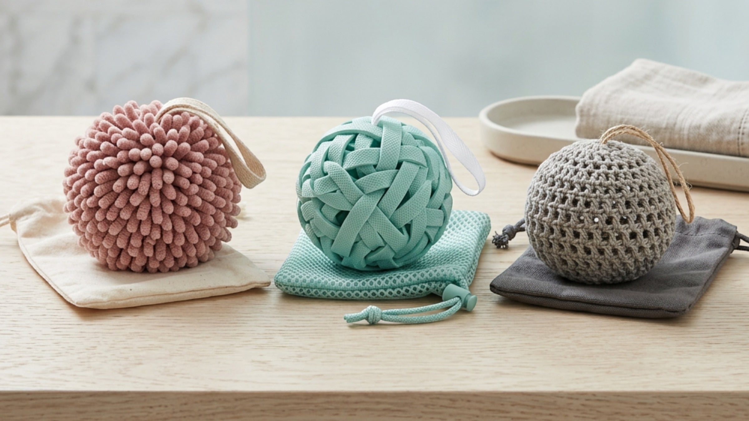 Pndwr Bath Wash Balls and Body Cleansing Poufs
